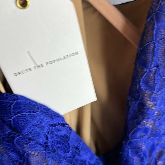 NWT! Dress The Population Blue V-Back  Embroidered Lace Bodycon Midi Dress SZ XL - Picture 10 of 11
